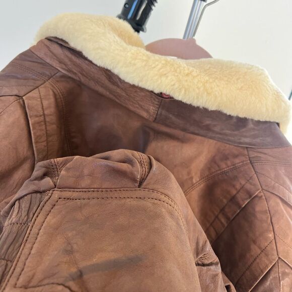 Vintage 70’s brown genuine leather shearling biker motorbike bomber  jacket M - Picture 16 of 16